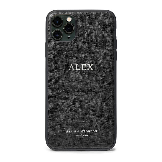 iPhone 11 Pro Max Case with Black Edge in Black Saffiano from Aspinal of London