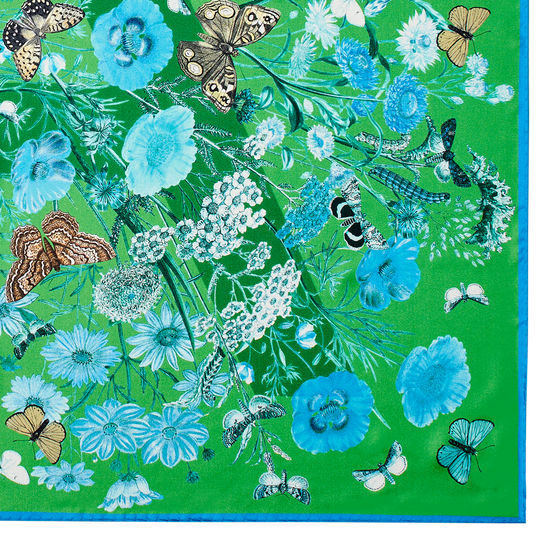 Botanical 'A' Silk Scarf in Chalkhill Blue Pure Silk from Aspinal of London