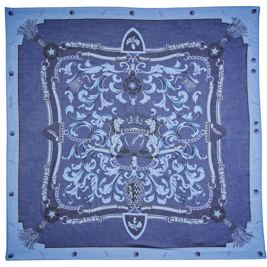 Signature Shield Cashmere Blend Scarf in Blue from Aspinal of London
