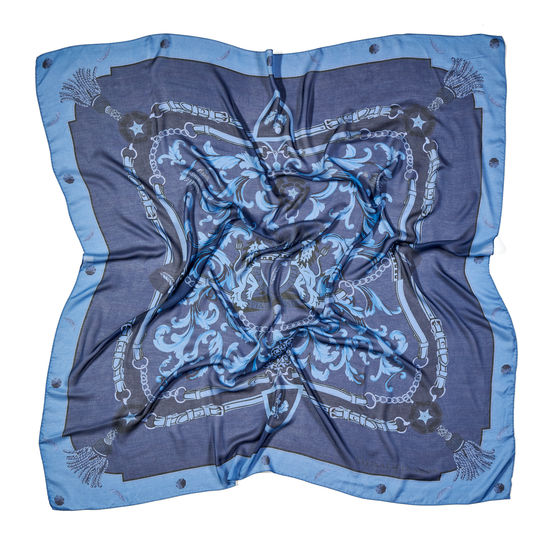 Signature Shield Cashmere Blend Scarf in Blue from Aspinal of London