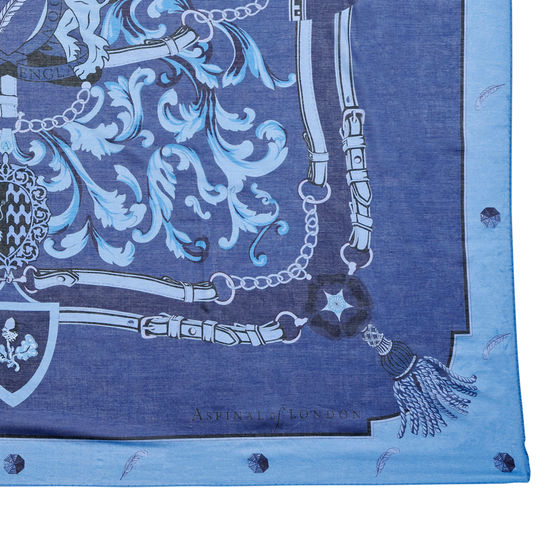 Signature Shield Cashmere Blend Scarf in Blue from Aspinal of London