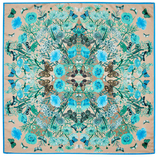 Botanical 'A' Silk Scarf in Storm Pure Silk from Aspinal of London