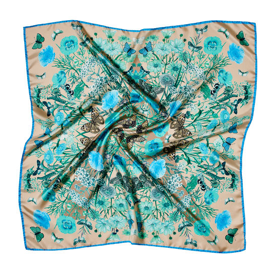 Botanical 'A' Silk Scarf in Storm Pure Silk from Aspinal of London