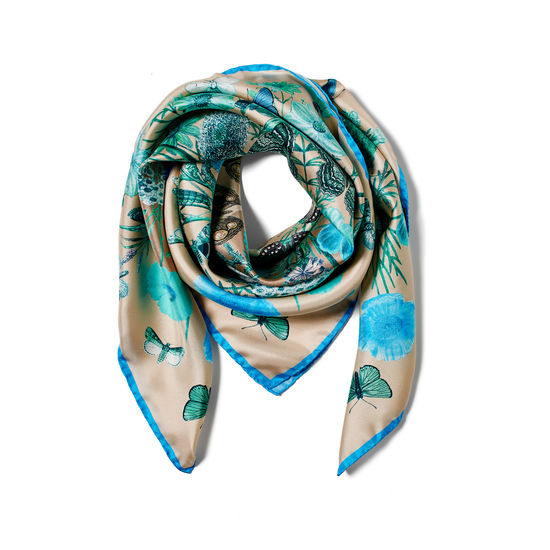 Botanical 'A' Silk Scarf in Storm Pure Silk from Aspinal of London