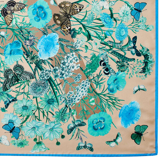 Botanical 'A' Silk Scarf in Storm Pure Silk from Aspinal of London
