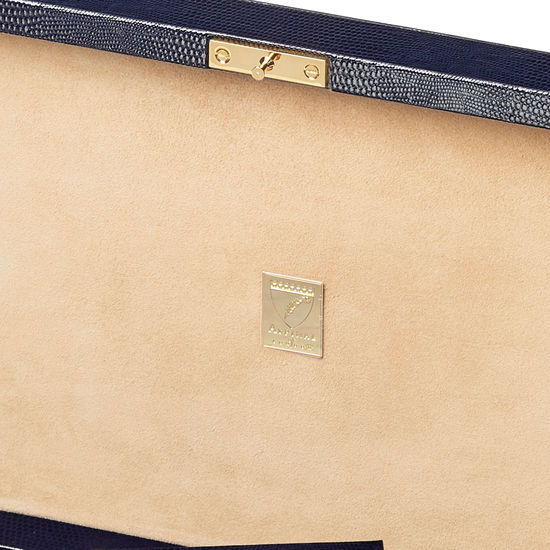 Savoy Jewellery Box in Midnight Blue Silk Lizard from Aspinal of London