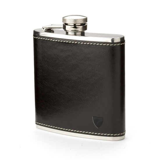Classic 5oz Leather Hip Flask in Smooth Black from Aspinal of London