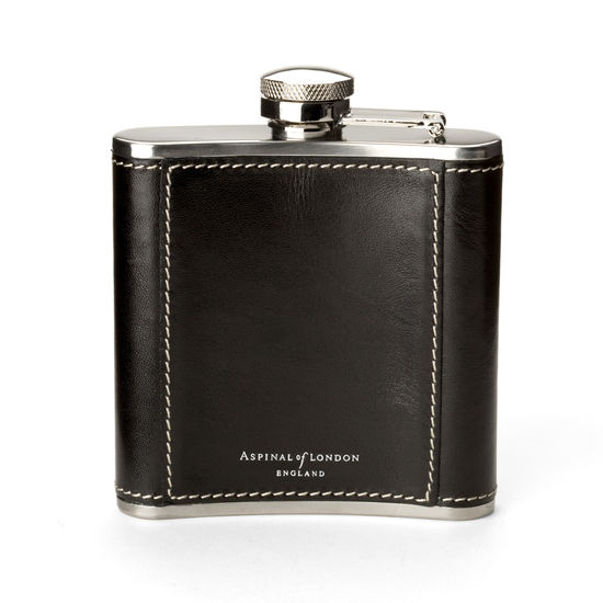 Classic 5oz Leather Hip Flask in Smooth Black from Aspinal of London