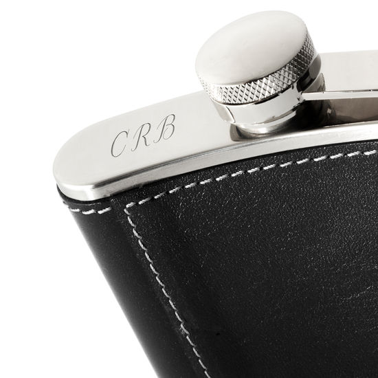 Classic 5oz Leather Hip Flask in Smooth Black from Aspinal of London