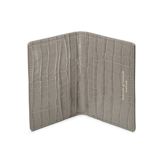 Double Fold Credit Card Holder in Deep Shine Warm Grey Small Croc from Aspinal of London