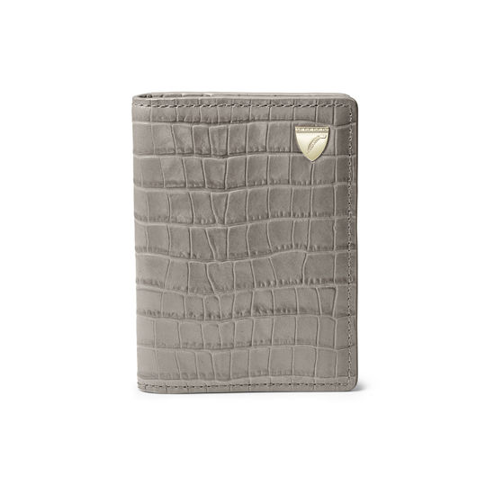 Double Fold Credit Card Holder in Deep Shine Warm Grey Small Croc from Aspinal of London