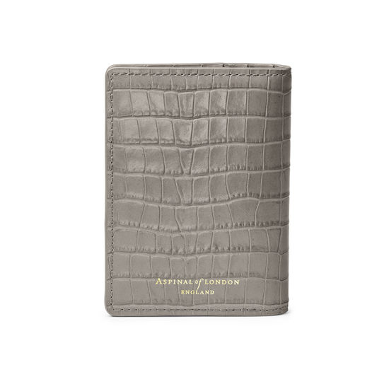 Double Fold Credit Card Holder in Deep Shine Warm Grey Small Croc from Aspinal of London