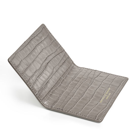 Double Fold Credit Card Holder in Deep Shine Warm Grey Small Croc from Aspinal of London