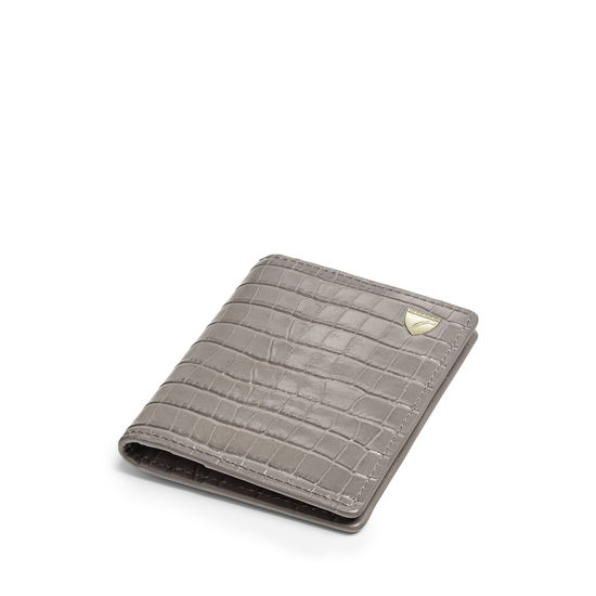 Double Fold Credit Card Holder in Deep Shine Warm Grey Small Croc from Aspinal of London