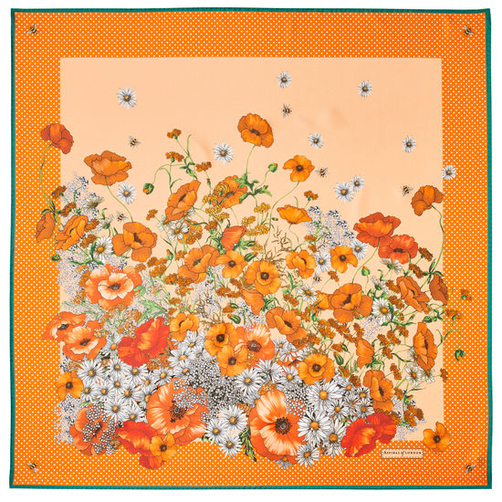 Polka Dot Poppy Silk Scarf in Meadow Pure Silk from Aspinal of London