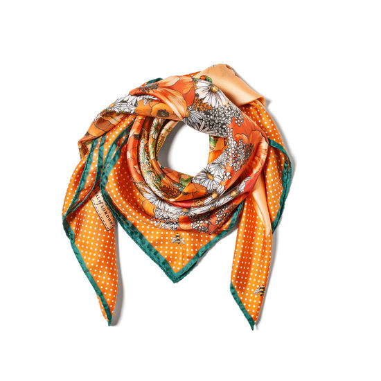 Polka Dot Poppy Silk Scarf in Meadow Pure Silk from Aspinal of London