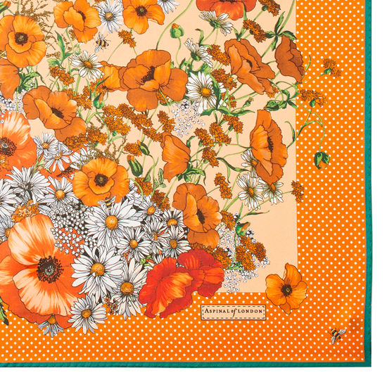 Polka Dot Poppy Silk Scarf in Meadow Pure Silk from Aspinal of London