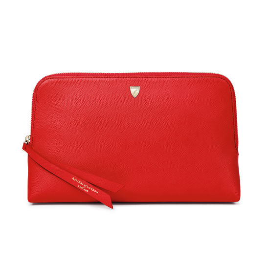 Large Essential Cosmetic Case in Scarlet Saffiano from Aspinal of London