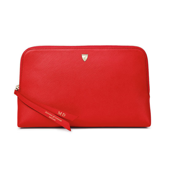 Large Essential Cosmetic Case in Scarlet Saffiano from Aspinal of London
