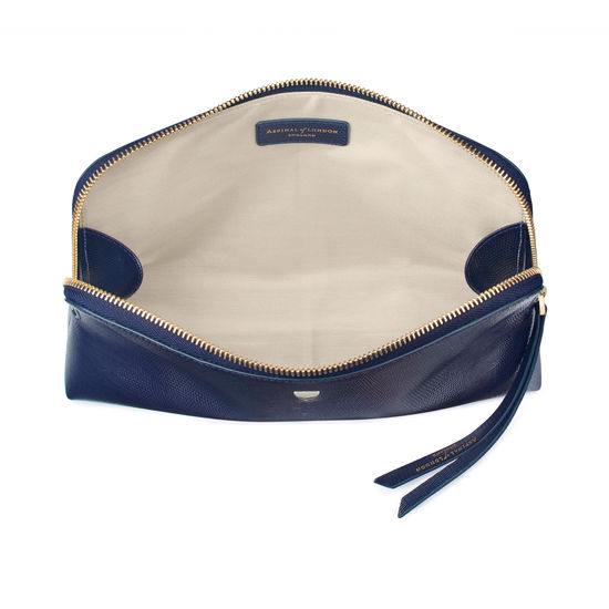 Large Essential Cosmetic Case in Midnight Blue Silk Lizard from Aspinal of London