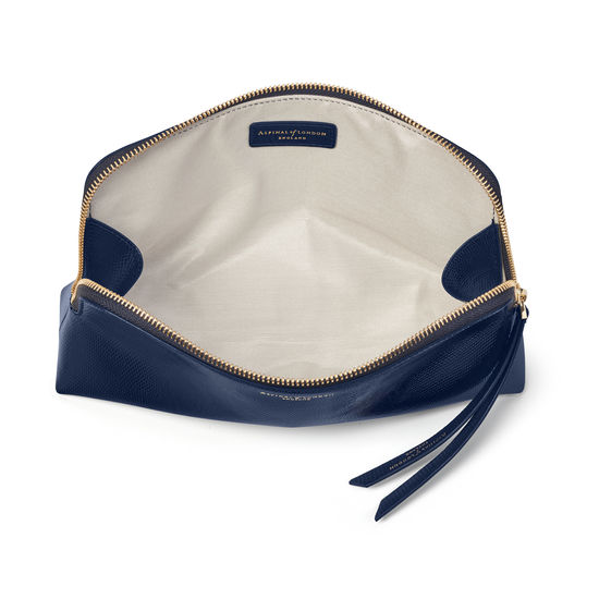 Large Essential Cosmetic Case in Midnight Blue Silk Lizard from Aspinal of London
