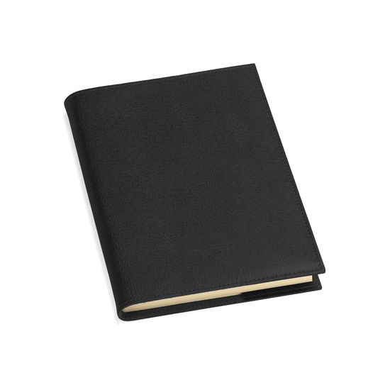 A5 Refillable Leather Journal in Black Saffiano from Aspinal of London