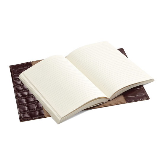 A5 Refillable Leather Journal in Deep Shine Amazon Brown Croc from Aspinal of London