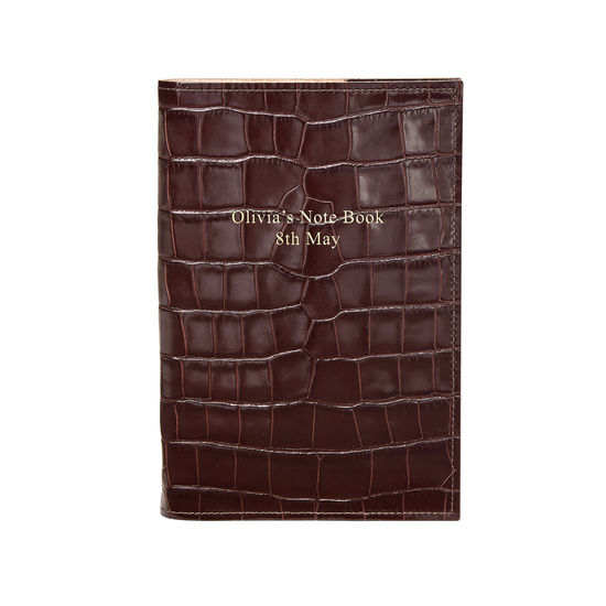 A5 Refillable Leather Journal in Deep Shine Amazon Brown Croc from Aspinal of London