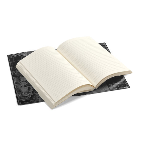 A5 Refillable Leather Journal in Deep Shine Black Croc from Aspinal of London