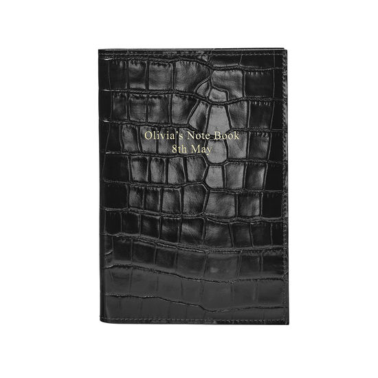 A5 Refillable Leather Journal in Deep Shine Black Croc from Aspinal of London