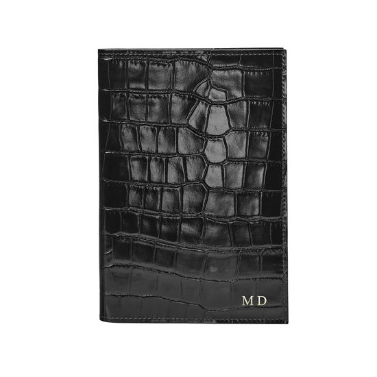 A5 Refillable Leather Journal in Deep Shine Black Croc from Aspinal of London