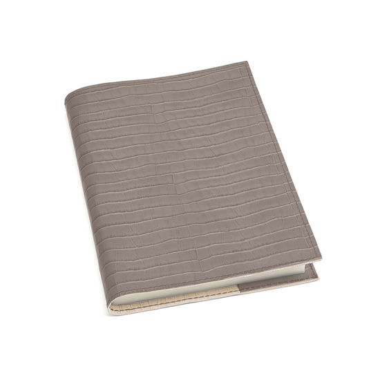 A5 Refillable Leather Journal in Deep Shine Warm Grey Small Croc from Aspinal of London