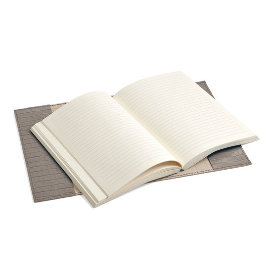 A5 Refillable Leather Journal in Deep Shine Warm Grey Small Croc from Aspinal of London