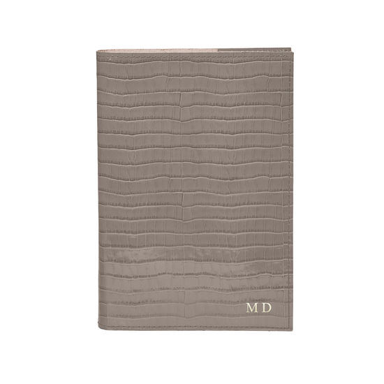 A5 Refillable Leather Journal in Deep Shine Warm Grey Small Croc from Aspinal of London