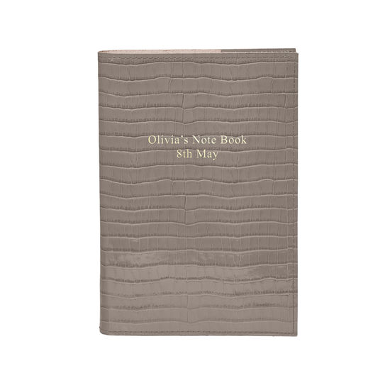 A5 Refillable Leather Journal in Deep Shine Warm Grey Small Croc from Aspinal of London