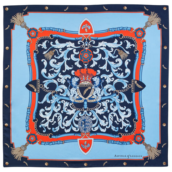 Aspinal Signature Shield Silk Scarf in Navy & Burnt Sienna from Aspinal of London