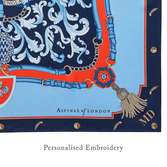 Aspinal Signature Shield Silk Scarf in Navy & Burnt Sienna from Aspinal of London