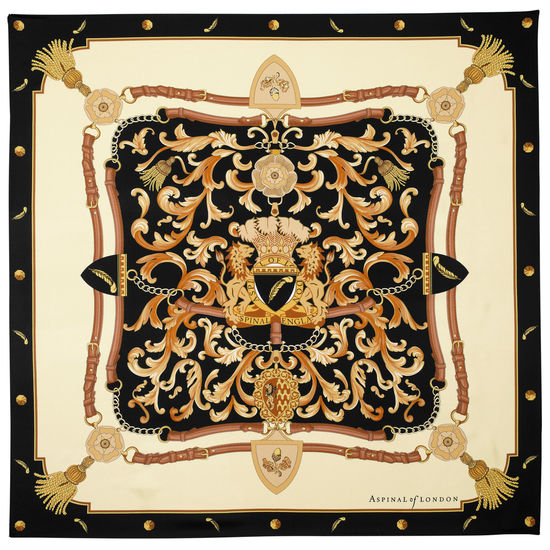 Aspinal Signature Shield Silk Scarf in Black from Aspinal of London