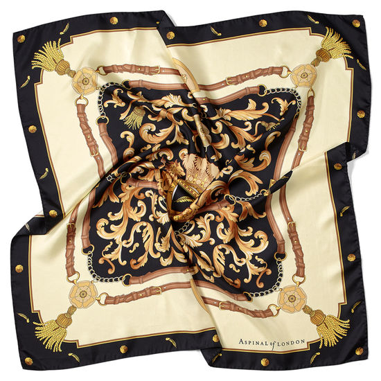 Aspinal Signature Shield Silk Scarf in Black from Aspinal of London