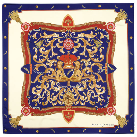 Aspinal Signature Shield Silk Scarf in Blue from Aspinal of London