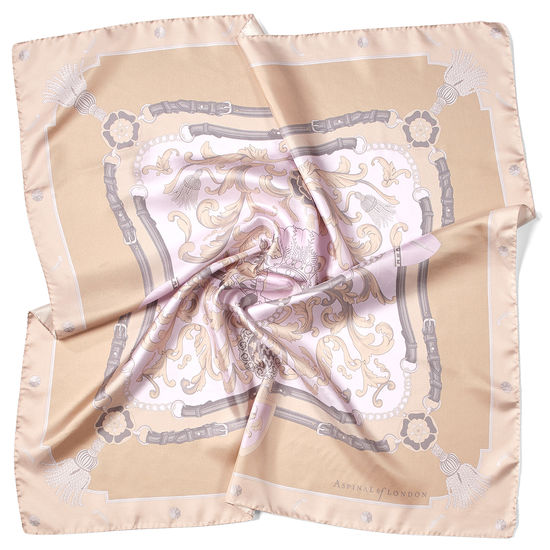 Aspinal Signature Shield Silk Scarf in Nude from Aspinal of London