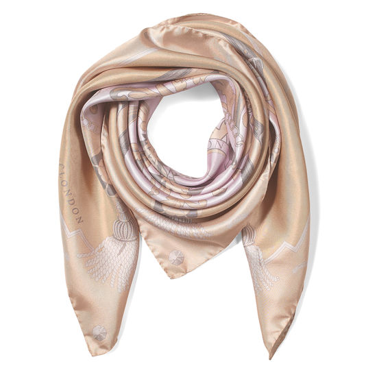 Aspinal Signature Shield Silk Scarf in Nude from Aspinal of London