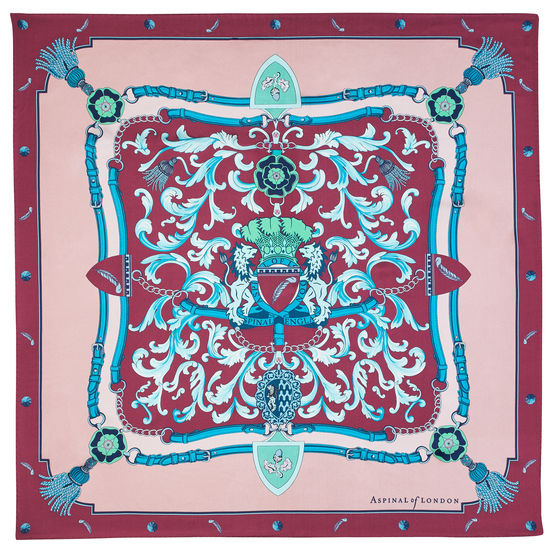 Aspinal Signature Shield Silk Scarf in Bordeaux from Aspinal of London
