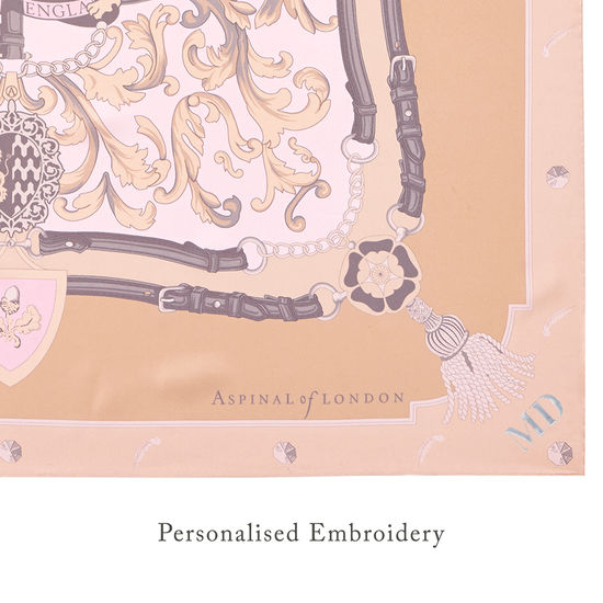 Aspinal Signature Shield Silk Scarf in Nude from Aspinal of London