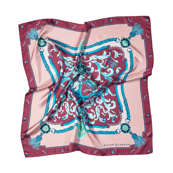 Aspinal Signature Shield Silk Scarf in Bordeaux from Aspinal of London