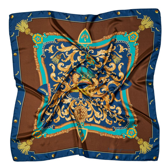 Aspinal Signature Shield Silk Scarf in Teal from Aspinal of London