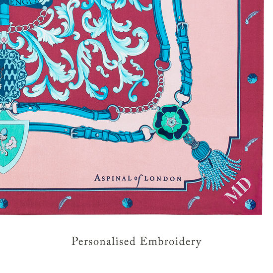 Aspinal Signature Shield Silk Scarf in Bordeaux from Aspinal of London