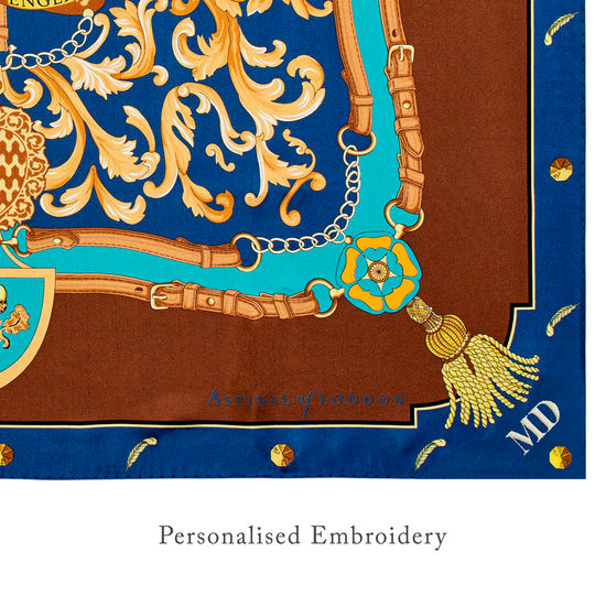 Aspinal Signature Shield Silk Scarf in Teal from Aspinal of London