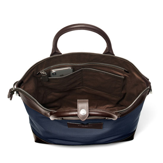 Anderson Tote in Navy Nylon & Smooth Chocolate Leather Trim from Aspinal of London
