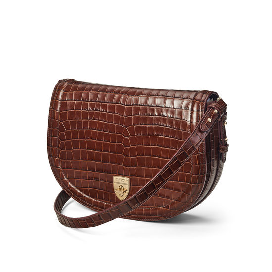 Stella Satchel in Deep Shine Chestnut Small Croc from Aspinal of London
